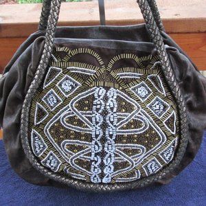LARGE ISABELLA FIORE Chocolate DECO VALENTINA Beaded Satchel
